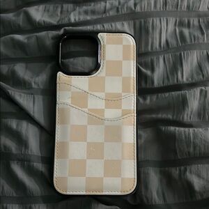 Checkered Phone Case - Cream and White
